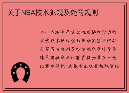 关于NBA技术犯规及处罚规则