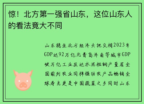 惊！北方第一强省山东，这位山东人的看法竟大不同